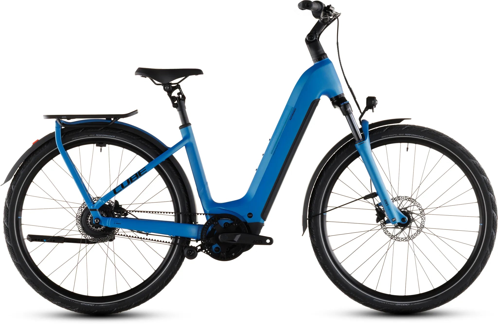 Cube Kathmandu Hybrid Comfort Pro 800 azuurblauw en zwart, lage instap 2026